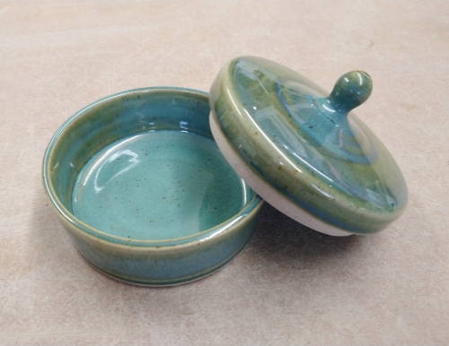Chris Bell blue green lidded pot