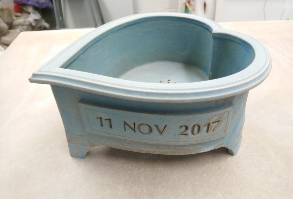 blue personalised heart planter