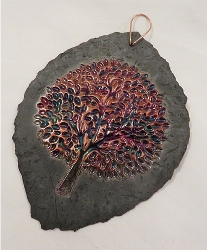 Chris Bell raku tree leaf hanging